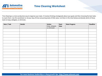 ATI's Time Cleaning Worksheet